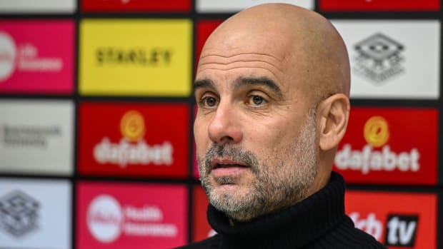 Manchester City manager Pep Guardiola pictured after his team's 1-0 win at Bournemouth in February 2024